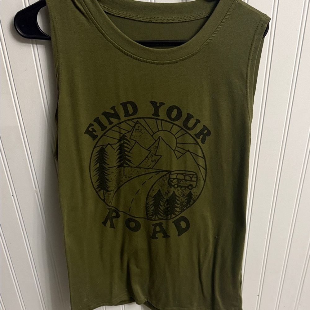 Find Your Road Olive Graphic Muscle Tank